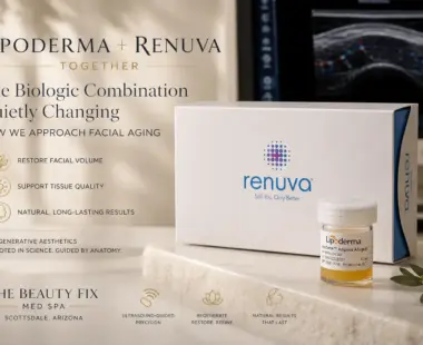 Lipoderma and Renuva biologic facial rejuvenation treatments used for facial volume restoration and regenerative aesthetics at The Beauty Fix Med Spa in Scottsdale , Arizona