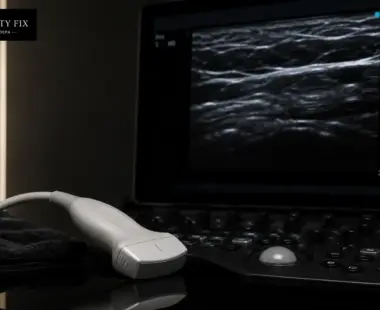 Facial ultrasound imaging used at The Beauty Fix to assess facial anatomy and injectable treatments.