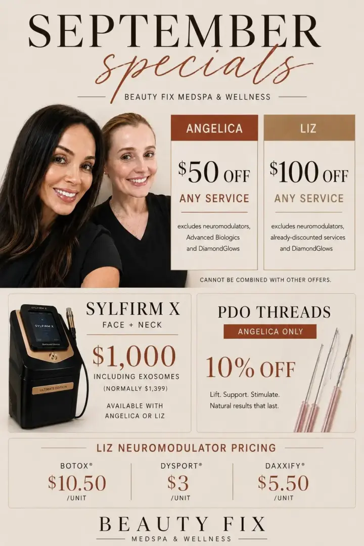 September specials at The Beauty Fix Medspa in North Scottsdale featuring injectables and aesthetic treatment offers